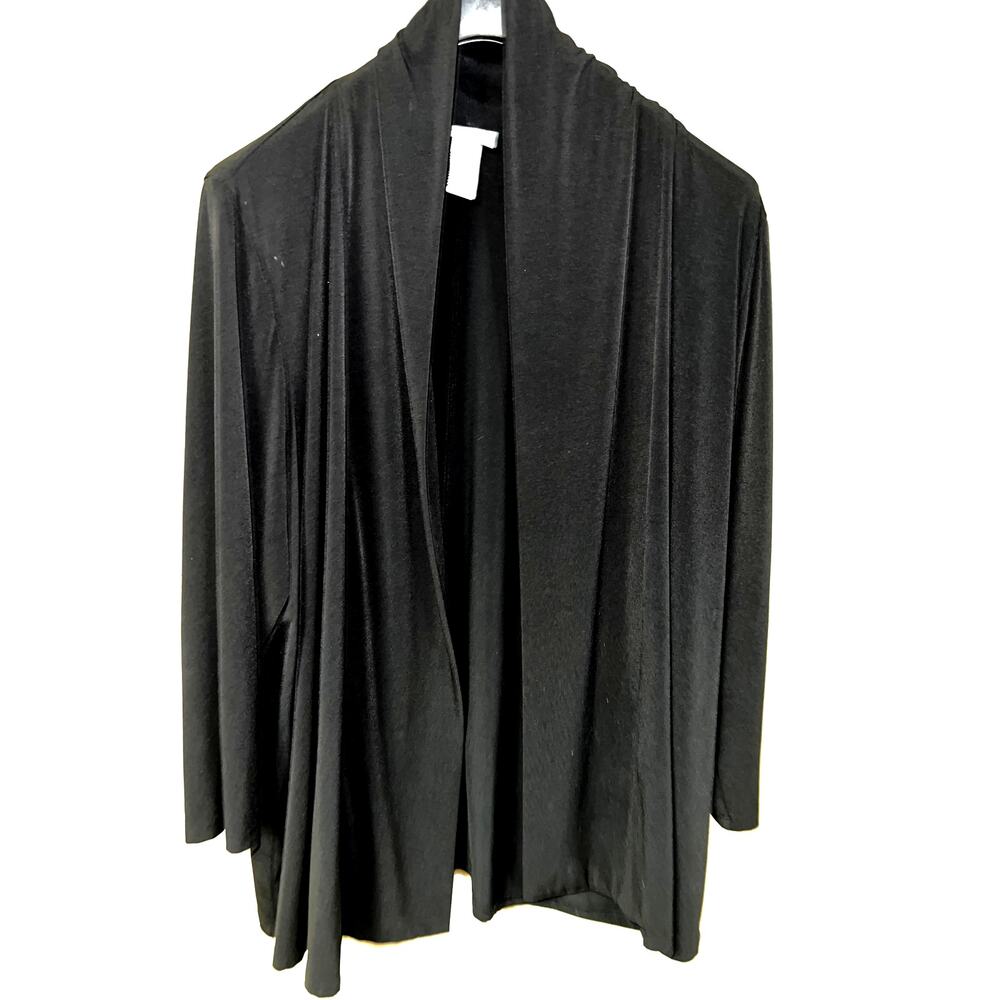 Catherines 22W 24W Open Front CARDIGAN Black Drape Jacket Topper Lane Bryant